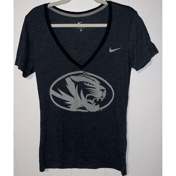 Nike Missouri Tigers Deep V-Neck Burnout T-shirt Women’s Sz Medium Gray & Black - Picture 1 of 5